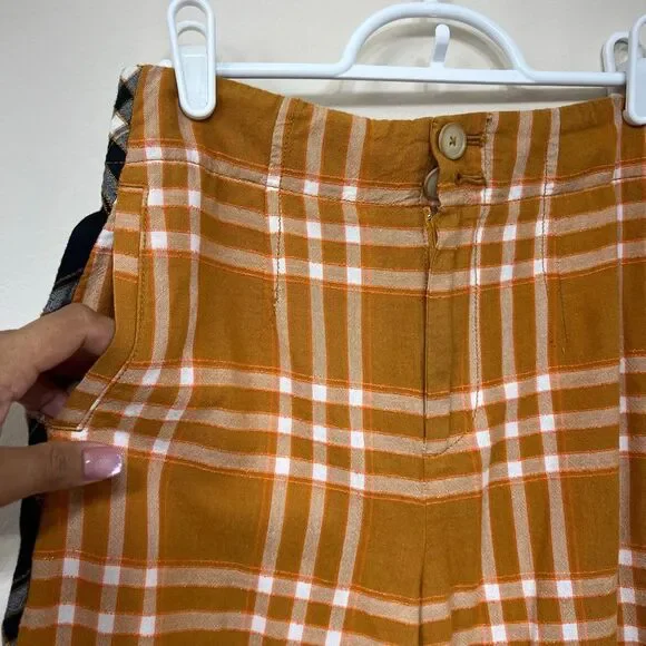 Maeve Anthropologie Orange Black Plaid White Leg Pants 0 Women